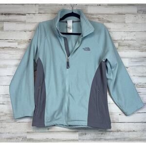 North Face Women’s L Gray Blue Fleece Full Zip Jacket Size Large Outdoor Hiking